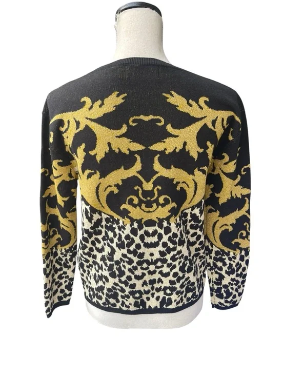 MINKPINK Black Multi Gold Metallic Lion Baroque Knit Sweater (XS) - Picture 8 of 14